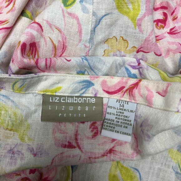Vintage Liz Claiborne Floral Linen Button Front Dress Size 14 Petite B283 -27 - Picture 7 of 13